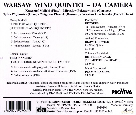 Warsaw Wind Quintet Da Camera: M. Malecki, R. Palester, P. Moss, A. Kurylewicz, Z. Bargielski, M. Stachowski [CD]