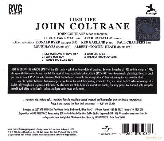 John Coltrane: Lush Life (Rudy Van Gelder Remaster) [CD]