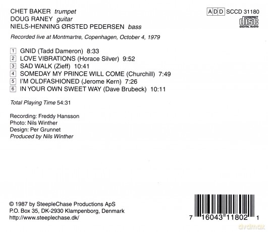 Baker, Chet Trio (D. Raney, NHOP): Someday My Prince Will Come [CD]