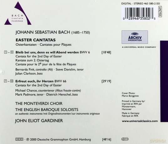 John Gardiner: Bach: Cantatas (BWV 6, 66) [CD]