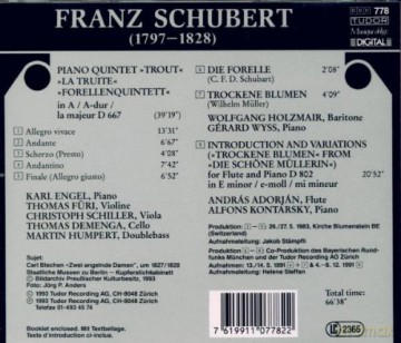 Schubert, Franz: Forellenquintet, Die Forelle, Trockene Blumen: Andars Adorjan, Alfons Kontarsky, Wolfgang Holzmair, Gerard Wyss [CD]