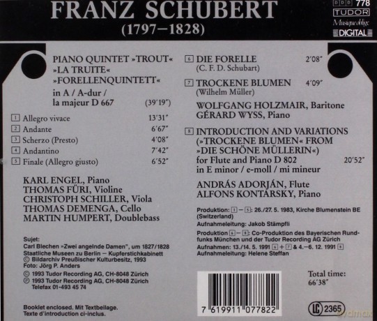 Schubert, Franz: Forellenquintet, Die Forelle, Trockene Blumen: Andars Adorjan, Alfons Kontarsky, Wolfgang Holzmair, Gerard Wyss [CD]