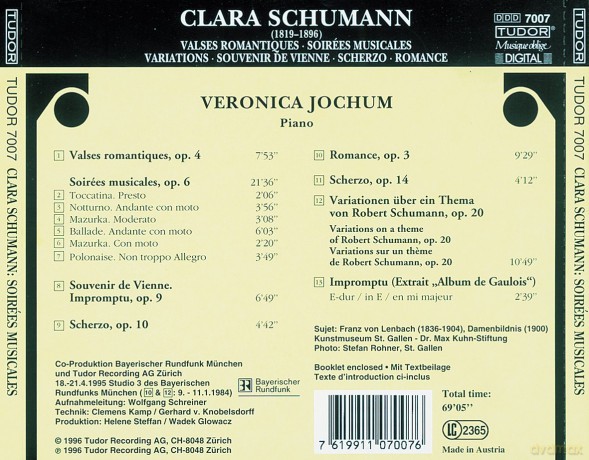 Schumann, Clara: Valses Romantiques, Soirees Musicales, Variations, Souvenir de Vienne, Scherzo, Romance: Veronica Jochum - piano [CD]