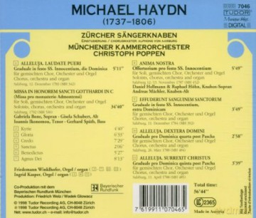 Haydn, Michael: Missa in Honorem Sancti Gotthardi in C, 4 Graduals, Amina Nostra: Gabriela Bone, Gisela Schubert, Ioannis Ikonomou, Gaerhard Späth, Zürcher Sängerknaben [CD]
