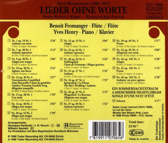 Mendelssohn, Felix: Lieder ohne Worte: Yves Henry - p, Benoit Fromanger - fl [CD]