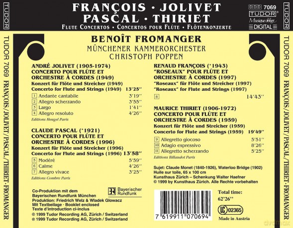 Francois, Jolivet, Pascal, Thiriet: Flute Concertos: Benoit Fromanger, Münchener Kammerorchester, Christoph Poppen [CD]