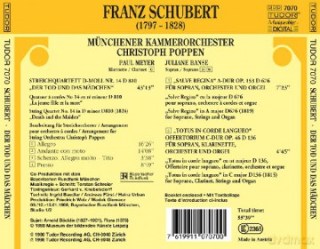 Schubert, Franz: Der Tod und Das Mädchen, Salve Regina A-dur Op. 153, Offertorium Totus in Corde S-dur: Münchener Kammerorchester, Christoph Poppen [CD]