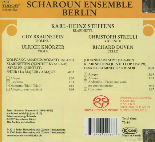 Mozart, Brahms: Clarinet Quintets: Scharoun Ensemble [SACD]