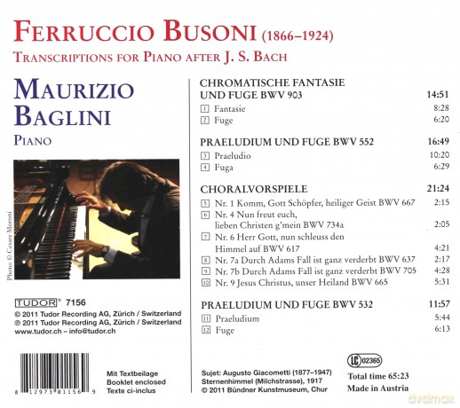 Busoni, Ferruccio: Transcription for Piano after J.S. Bach: Maurizio Baglini (digipack) [CD]