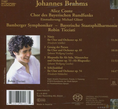 Brahms, Johannes: Nanie, Gesang der Parzen, Alt-Rhapsodie, Schicksalslied: Alice Coote, Chor des Bayerischen Rundfunks, Bamberger Symphoniker, Robin Ticciati [SACD]