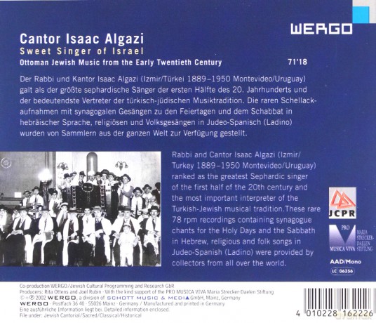 Isaac Algazi: Sweet Singer of Israel; Ottoman Jewish Music from the Early 20th Century [CD]