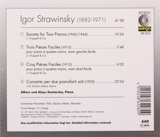 Alfons and Alois Kontarsky - piano: Sonata for Two Pianos, Trois Pieces Faciles, Cinq Pieces Faciles, Concerto per due pianoforti soli [CD]