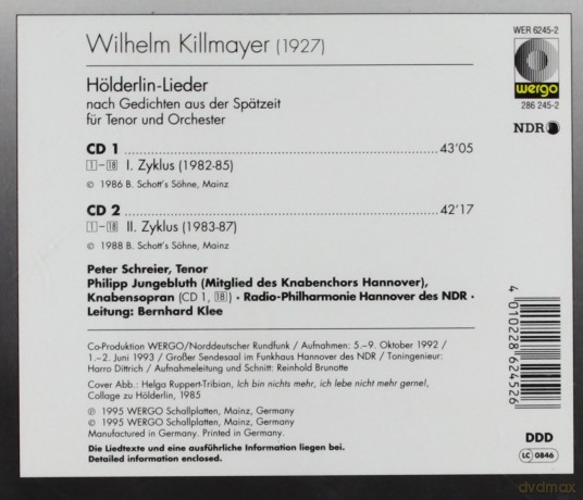 Peter Schreier - tenor, Philipp Jungebluth - boy's soprano, Radio-Philharmonie Hannover des NDR, Bernhard Klee - cond: Hölderlin-Lieder [2CD]