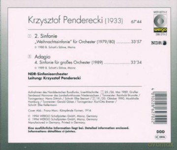 NDR-Sinfonieorchester, Krzysztof Panderecki - cond: Sinfonien 2 und 4 [CD]