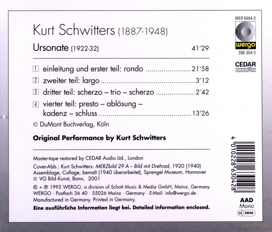 Kurt Schwitters: Ursonate [CD]