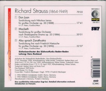 SWF-Sinfonieorchester Baden-Baden, Hans Rosbaud - cond: Don Juan, Macbeth, Also sprach Zarathustra [CD]