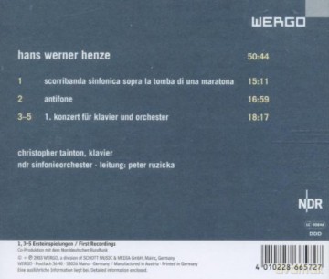 Christopher Tainton - piano, NDR Sinfonieorchester, Peter Ruzicka - dir: Scorribanda sinfonica sopra la tomba di una maratona, Antifone, 1. Konzert für Klavier und Orchester [CD]