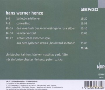 Christopher Tainton, Matthias Perl, NDR Sinfonieorchester, Peter Ruzicka - cond: Boulevard Solitude Zwischenspiele, Ballett Variationen [CD]