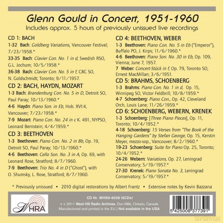 Gould, Glenn: In Concert 1951-1960 (Bach, Haydn, Mozart, Weber, Beethoven, Brahms and the Second Viennese School) [6CD]