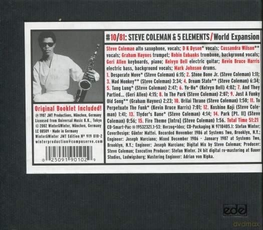 Steve Coleman & Five Elements (D.K. Dyson, C. Wilson, G. Haynes, R. Eubanks, G. Allen, K. Bell, K.B. Harris, M. Johnson): World Expansion [CD]