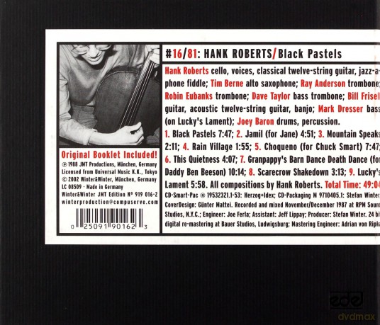 Roberts, Hank (T. Berne, R. Anderson, R. Eubanks, D. Taylor, B. Frisell, M. Dresser, J. Baron): Black Pastels [CD]