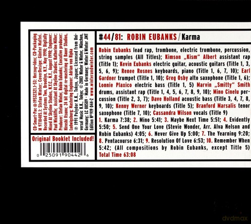 Eubanks, Robin (K.K. Albert, K. Eubanks, R. Rosnes, E. Gardner, G. Osby, L. Plaxico, M.S. Smith, M. Cinelu, D. Holland, K. Werner, B. Marsalis, C. Wilson): Karma [CD]