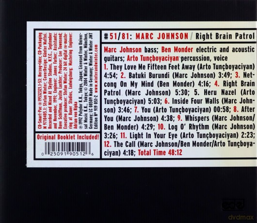 Marc Johnson (B. Monder, A. Tuncboyaciyan): Right Brain Patrol [CD]