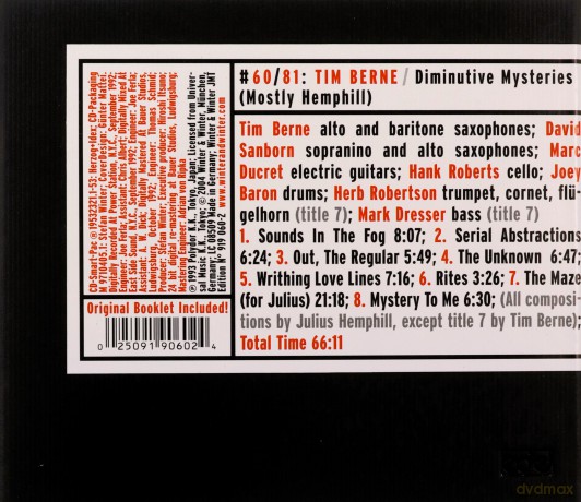 Berne, Tim (D. Sanborn, M. Ducret, H. Roberts, J. Baron, H. Robertson, M. Dresser): Diminutive Mysteries (Mostly Hemphill) [CD]