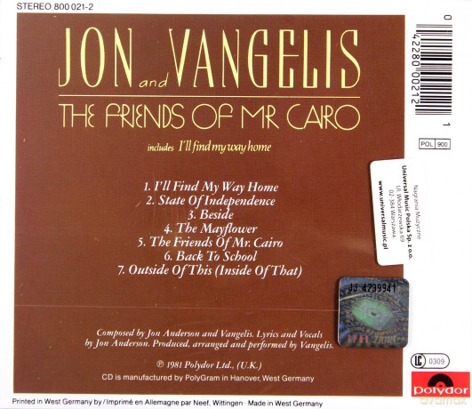 Jon & Vangelis: Friends Of Mr. Cairo [CD]