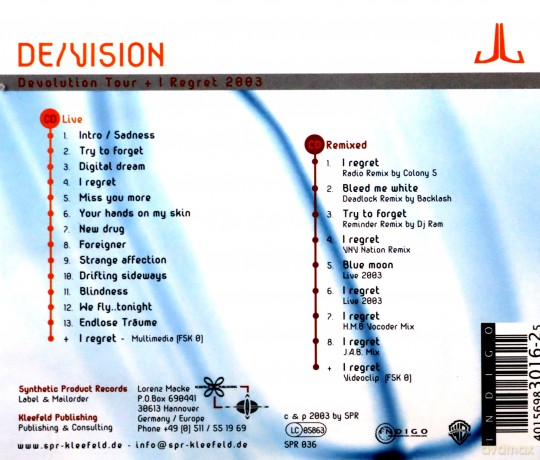 De/vision: Devolution Tour,I Regret 2003 [2CD]