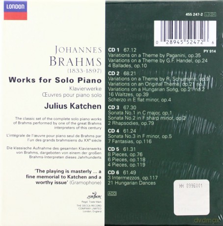 Julius Katchen: Brahms Works For Piano Solo [6CD]