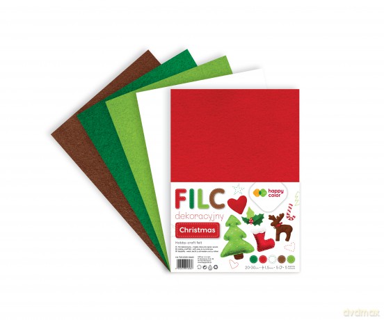 Filc dekoracyjny CHRISTMAS 20x30 cm 1,5 mm 5 arkuszy
