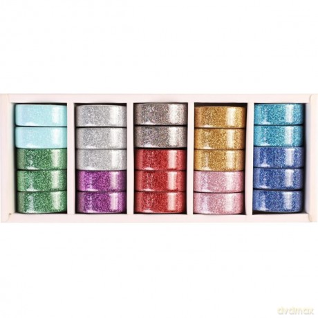 Taśma ozdobna Washi Tape Brokat display mix 25 sztuk