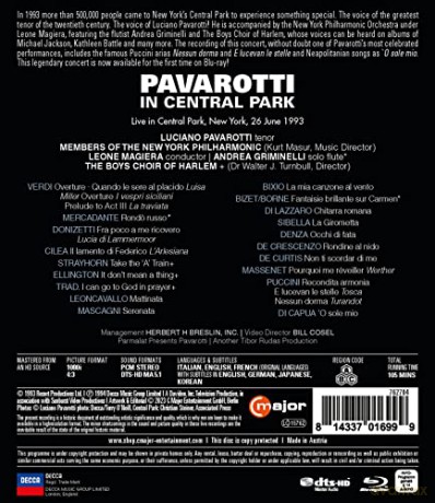 Giuseppe Verdi (1813-1901): Pavarotti in Central Park New York - 26.Juni 1993