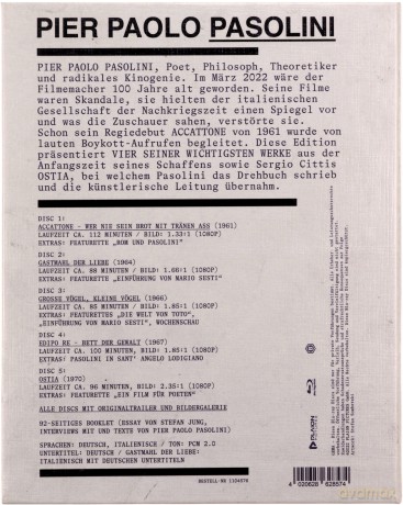 Pier Paolo Pasolini Collection: Accattone / Banquet of love / Big birds, small birds / Edipo Re - bed of violence / Ostia (Accattone/ Bankiet miłości/ Duże ptaki, małe ptaki/ Edipo Re - Łóżko przemocy / Ostia) [5xBlu-Ray]