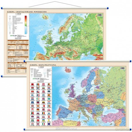 Mapa ścienna - polityczno-fiz. 1:12 000 000 Europa