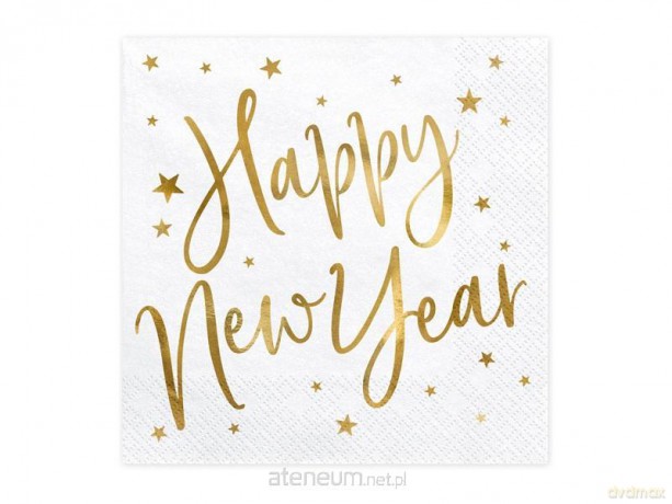 Serwetki Happy New Year białe 33x33cm 20szt