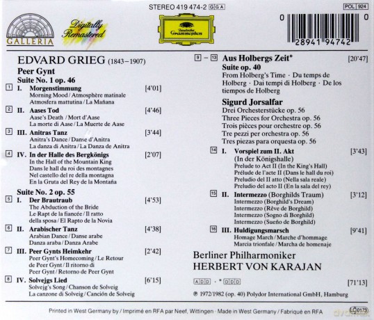 Karajan: Grieg:Peer-Gynt-Suites 1+2 [CD]