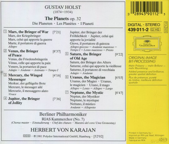 Karajan: Holst:The Planets [CD]