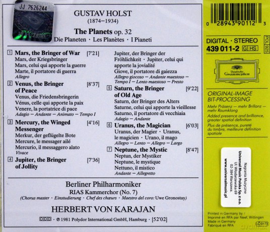 Karajan: Holst:The Planets [CD]