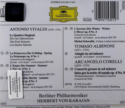 Herbert VonKarajan: Vivaldi:Le Quattro Stagioni [CD]