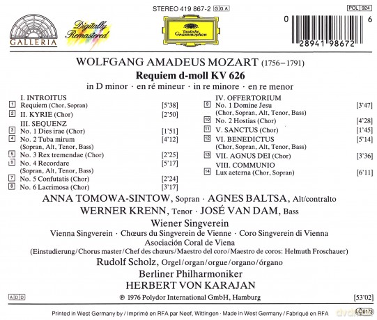 Karajan: Mozart:Requiem [CD]