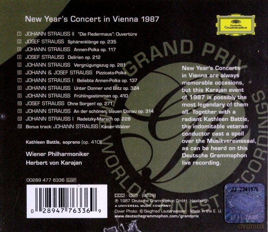 Herbert Von Karajan/Wiener Philharmoniker: Strauss: New Year's Concert in Vienna 1987 - Grand Prix [CD]