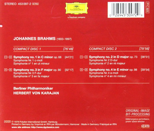 Herbert Von Karajan: Brahms Symphonies 1-4 [2CD]