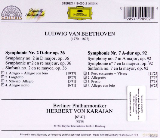 Karajan: Beethoven:Syms 2+7 [CD]