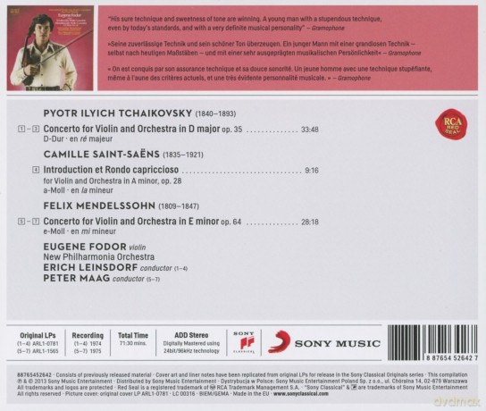 Eugene Fodor: Tchaikovsky: Violin Concerto In D, Op. 35; Saint-Saens: Introduction And Rondo Capriccioso; Mendelssohn: Violin Concerto, Op. 64 In E Minor [CD]