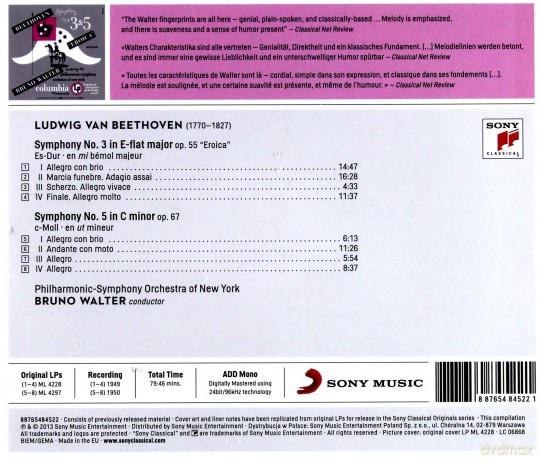 Bruno Walter: Beethoven: Symphony No. 3 In E-Flat Major, Op. 55 Eroica; Symphony No. 5 In C Minor, Op. 67 [CD]