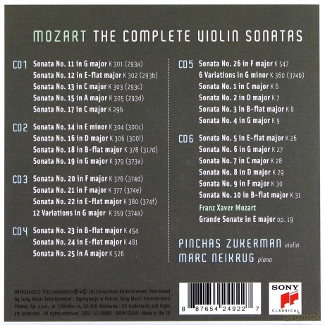 Pinchas Zukerman: The Mozart Sonatas For Violin And Piano [6CD]