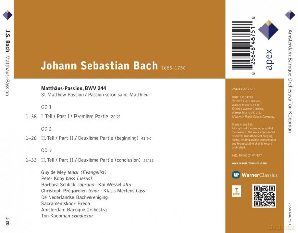 Ton Koopman: Bach:Matthaus Passion Bwv244 [3CD]