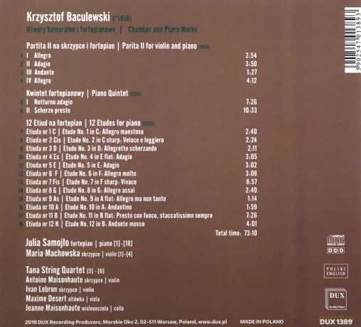 Krzysztof Baculewski: Utwory Kameralne i Fortepianowe [CD]